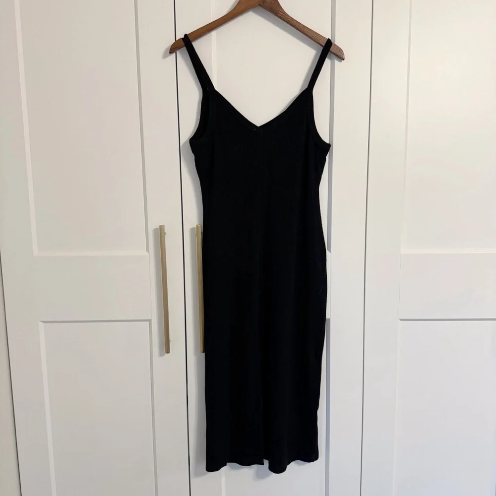 Marine Layer Women’s LARGE Black Midi Lexi Rib Spaghetti Strap Dress - Picture 3 of 6